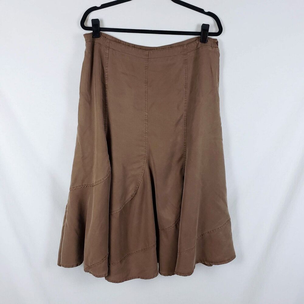 JM Collection Minimalist Curved Seam Panel Skirt Womens 14 Tencel Natural Midi